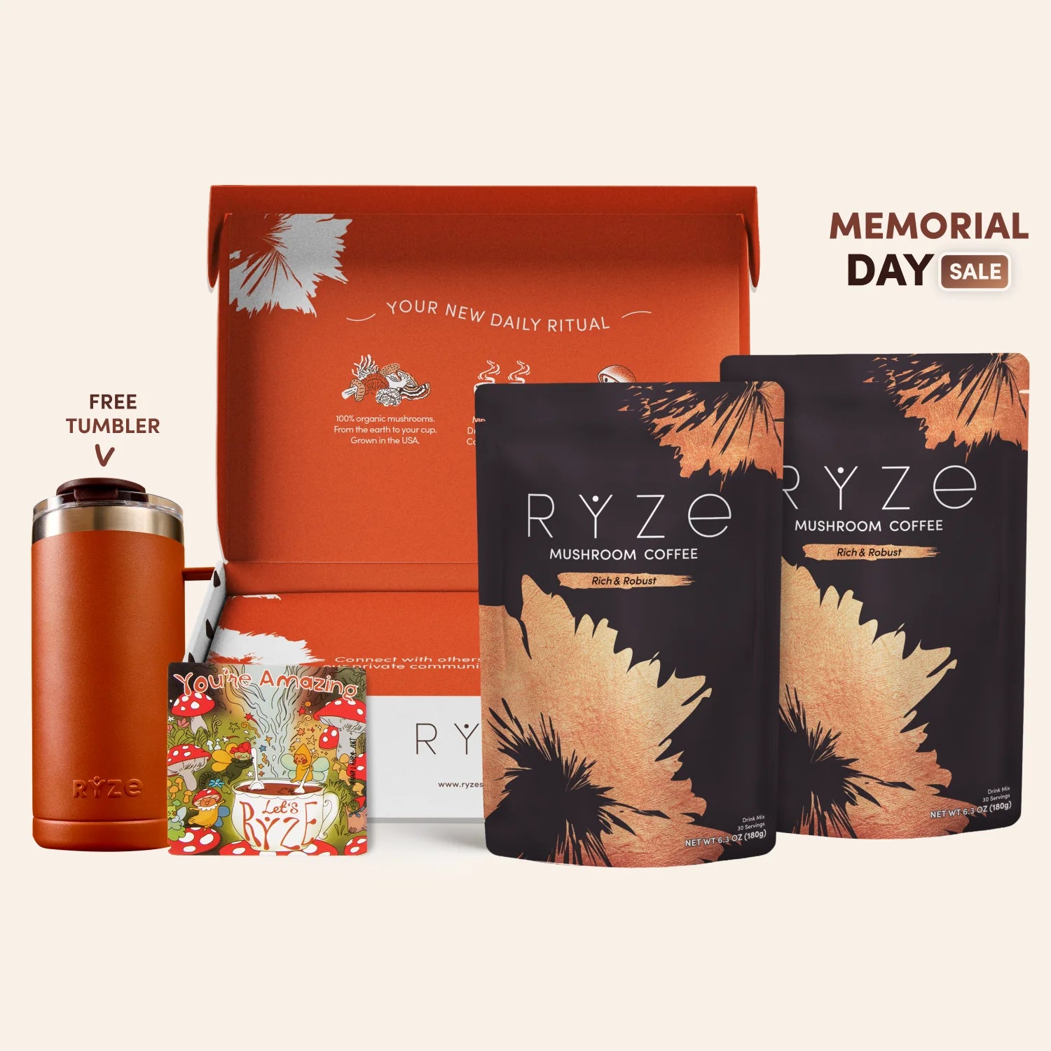 RYZE Mushroom Coffee Dark Roast Starter Kit 60 Servings